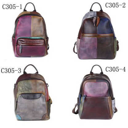 Top Cow Leather Backpack, Desinger Multi-color Travel Bag, Soft Leather Rucksack