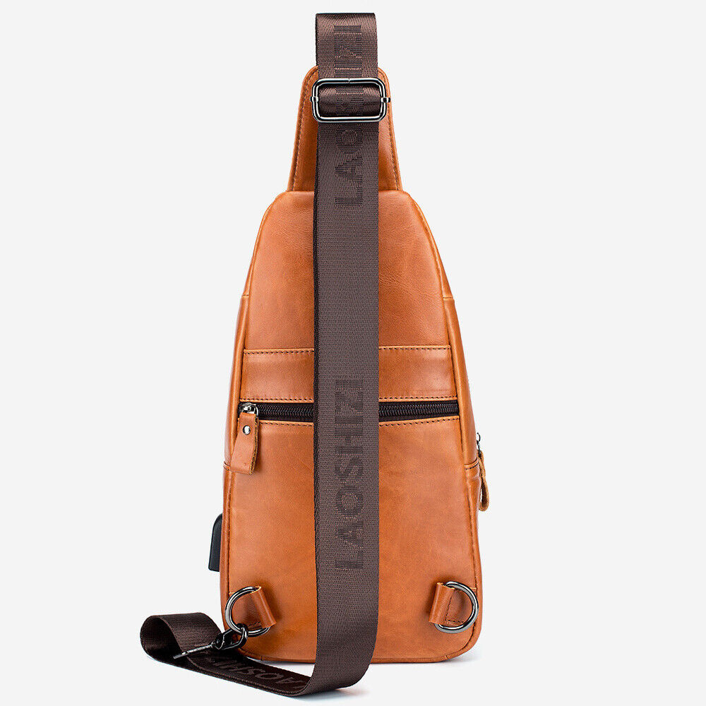 Men's Sling Backpack,100% Genuine Leather Chest bag Crossbody Bag Shoulder Bag