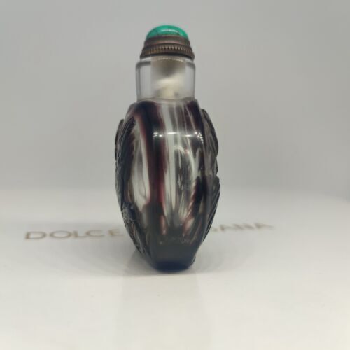 Peking Chinese Glaze Snuff Bottle Glass Carving Gifts Cute Animal Cock Statue