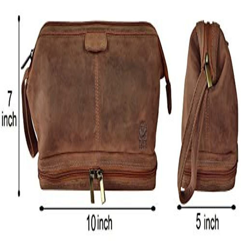 RUSTIC TOWN Genuine Leather Travel Cosmetic Bag - Hygiene Medium, Brown