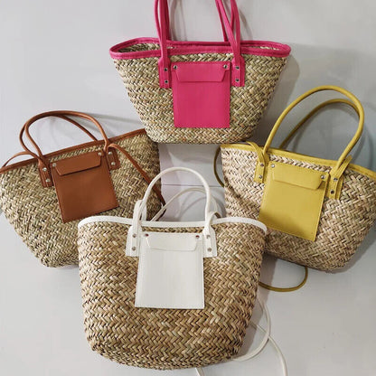 Summer Handmade Bags Women Straw Bags Woven Handle Handbags Bags Shoulder Bag