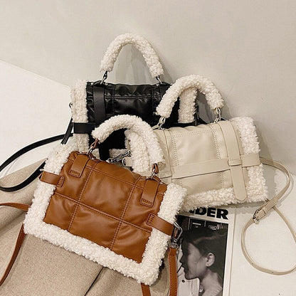 Lambswool Quilted Women Handbags Shoulder Bags Pu Leather Padded Crossbody Bag