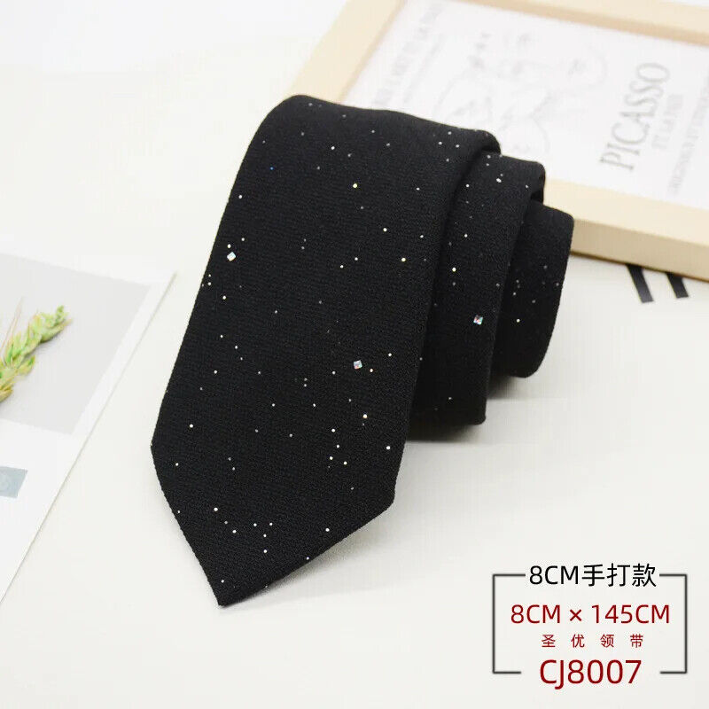 Men Neckties 8cm Width Shiny Linen Cotton Solid Sequin Women Neckwear Casual Tie