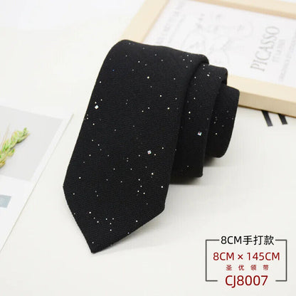 Men Neckties 8cm Width Shiny Linen Cotton Solid Sequin Women Neckwear Casual Tie