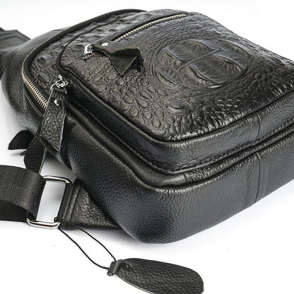100% Genuine Leather Mens Crocodile Pattern Sling Backpack Crossbody Bag Daypack