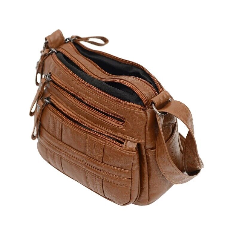 Women's Leather Organizer Purse Shoulder Bag Multiple Pockets Crossbody Handbag