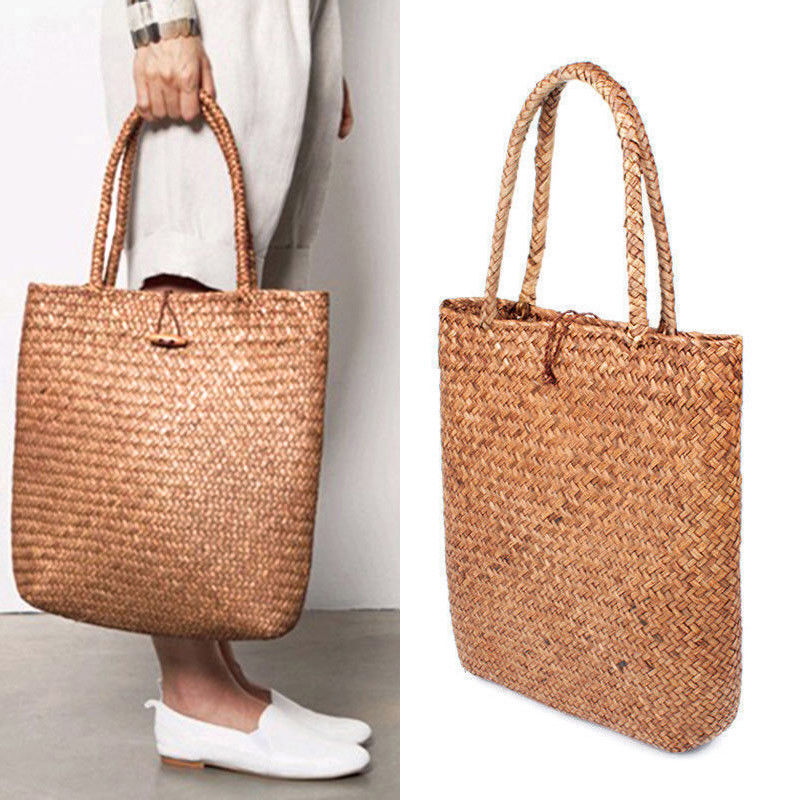 Womens Lady Beach Bag Straw Large Woven Handbag Casual Flower Tote Shopper Bag