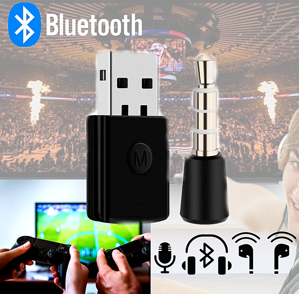 For PS4 Bluetooth Wireless USB Adapter Dongle Receiver for Headphone Microphone