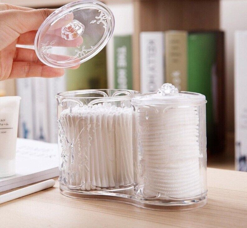 Wipes Storage Case Acrylic Makeup Cotton Pad Q-Tips Holders Organizers 16.5x10cm