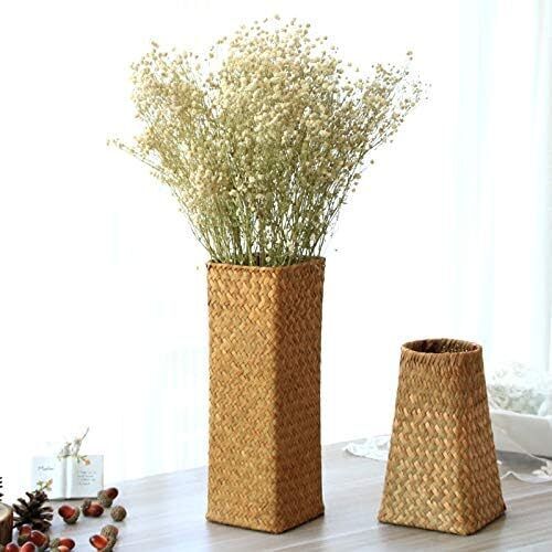 Rattan Basket Pastoral Bamboo Room Flower Arranger Vase Home Decoration Gift