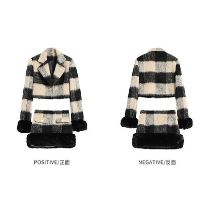 Spring Short Skirt Set Plaid Suit Set Women Skirt Office Ladies Two Piece