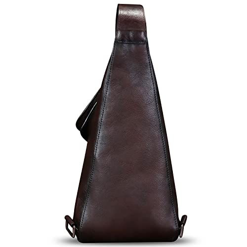 FEIGITOR Genuine Leather Sling Bag Retro Crossbody Medium, Coffee
