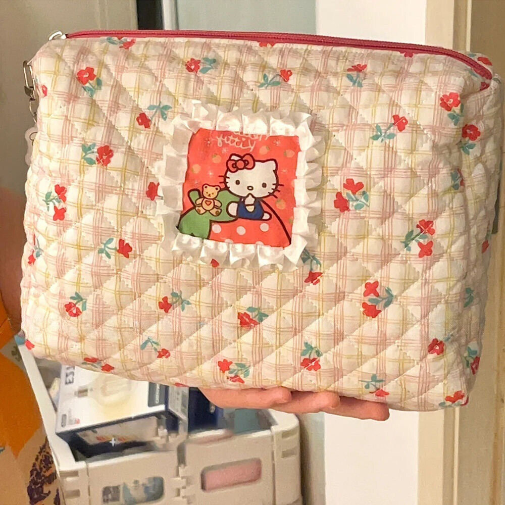 Women Girl's Flower Hello Kitty Makeup Bag Cosmetic Case Travel Storage Pouch