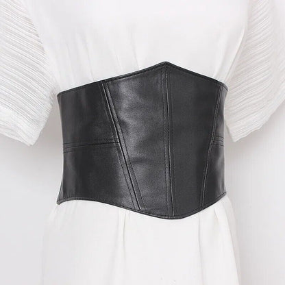 Women Wide Belt Plus Size Elastic Soft PU Leather Corset Waist Sweater Waistband