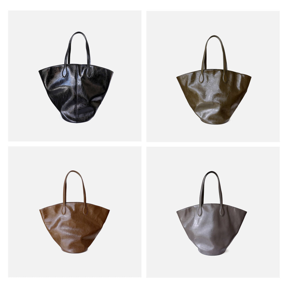 Large Shiny Soft Real Leather Waxed Tote Handbag Purse Shoulder Bag Shopper
