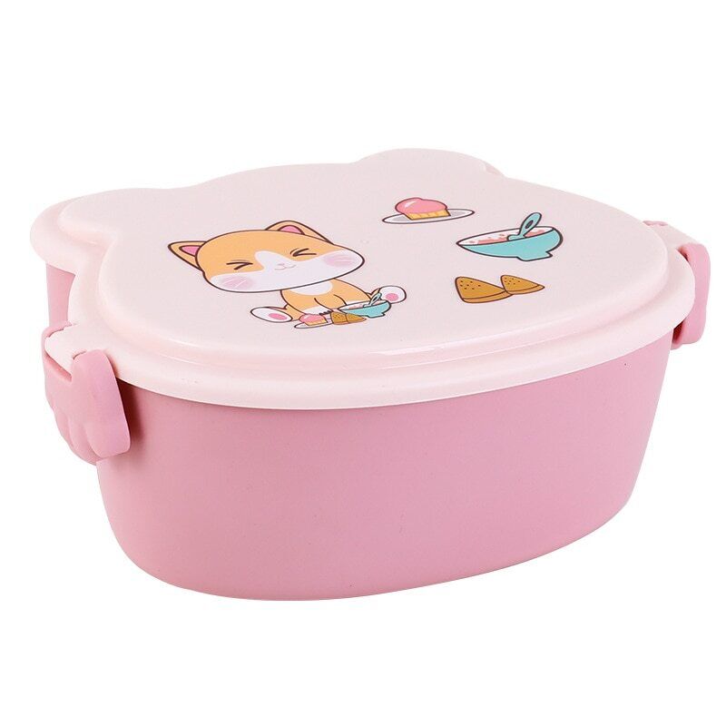 School Kids Lunch Box 2 Tier Leakproof Plastic Cartoon Bento Food Container