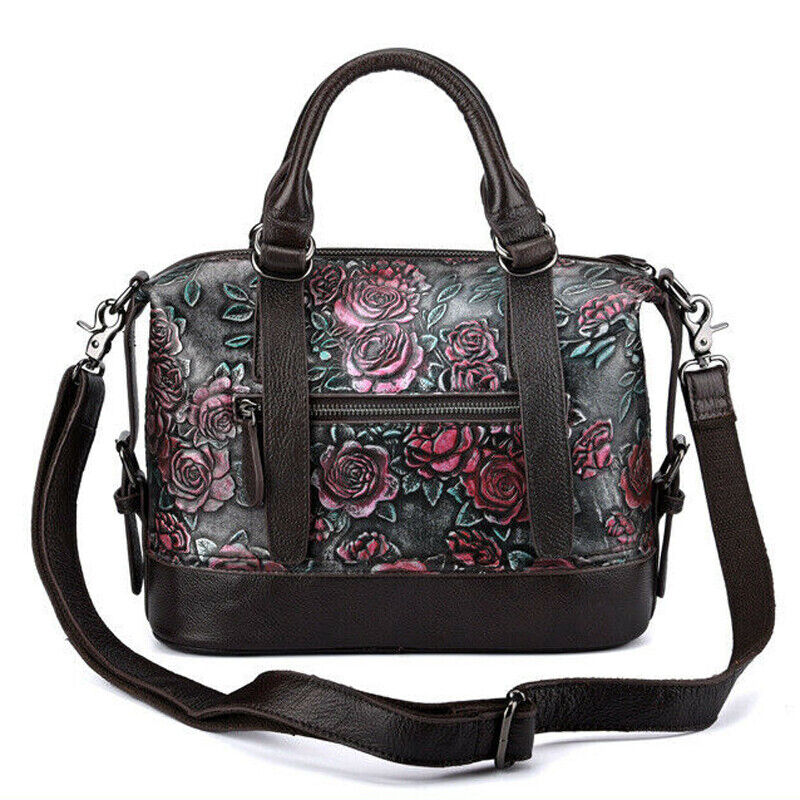 Vintage Women's Hi-Q Genuine Leather Handbags Embossed Designer Shoulder Bags