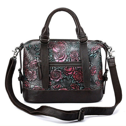 Vintage Women's Hi-Q Genuine Leather Handbags Embossed Designer Shoulder Bags