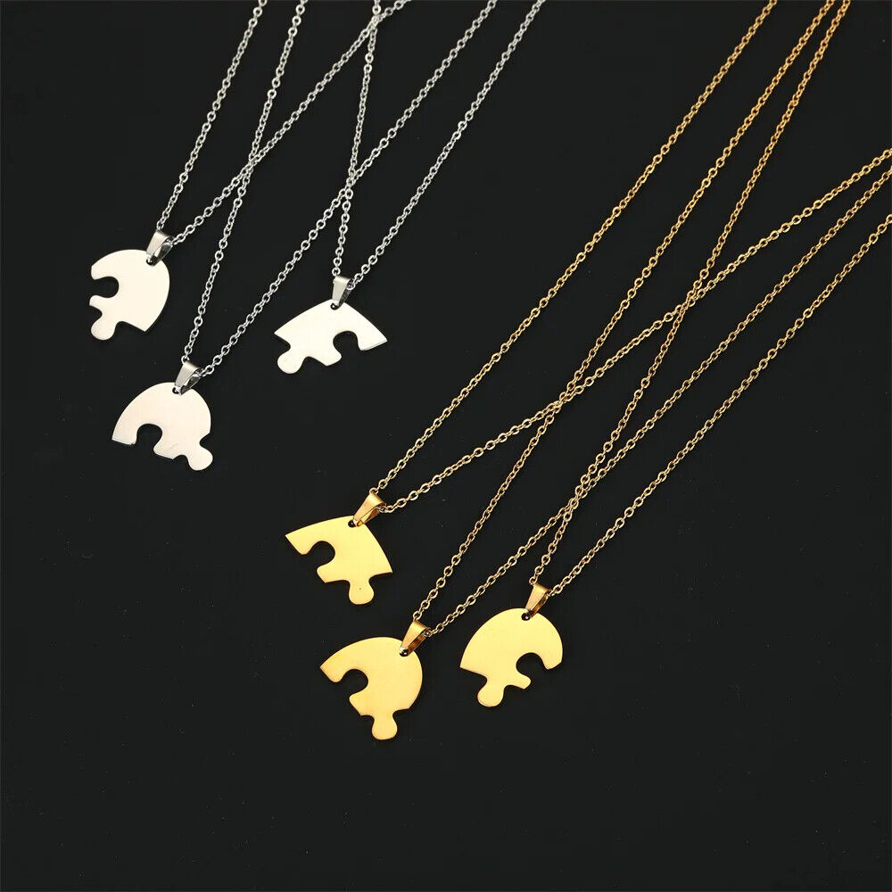 Women Necklace Stainless Steel Multiple Heart Puzzle Pendant Best Friend Jewelry