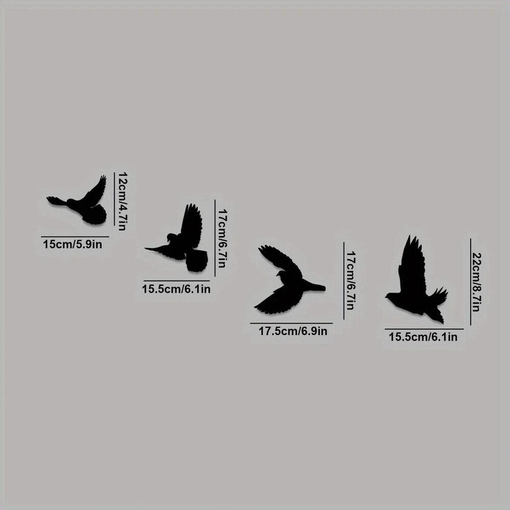Black Birds Metal Wall Decor, 4pcs Birds Metal Wall Art Decorative Metal Art