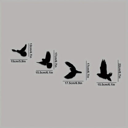 Black Birds Metal Wall Decor, 4pcs Birds Metal Wall Art Decorative Metal Art