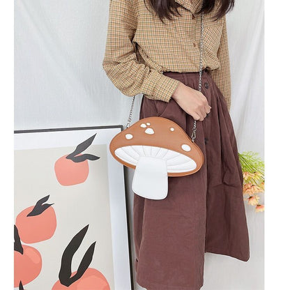 Cute Red Mushroom Design Women Handbag Purse Shoulder Bag Crossbody Chain Clutch