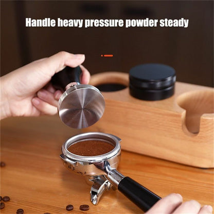 51/58mm Manual Wood Coffee Tamper Holder Mat Barista Espresso Tampering Pad Tool
