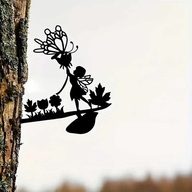 Mushroom Fairy Wall Decoration, Metal Wall Art Tree Trunk Decoration Wooden Post