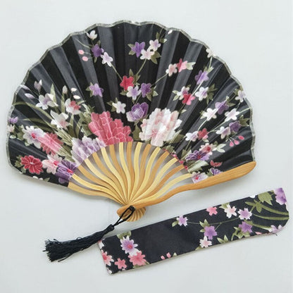 1-Piece Elegant Ladies Silk Flower Hand Folding Fan Japanese Style Wedding Party Props -