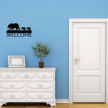 Bear & Cubs Welcome Sign - Size 12" x6.5" Metal Wall Art