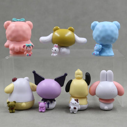 7pcs My Melody Hello Kitty Figures Kuromi Cinnamoroll Cake Toppers PVC Doll Toy