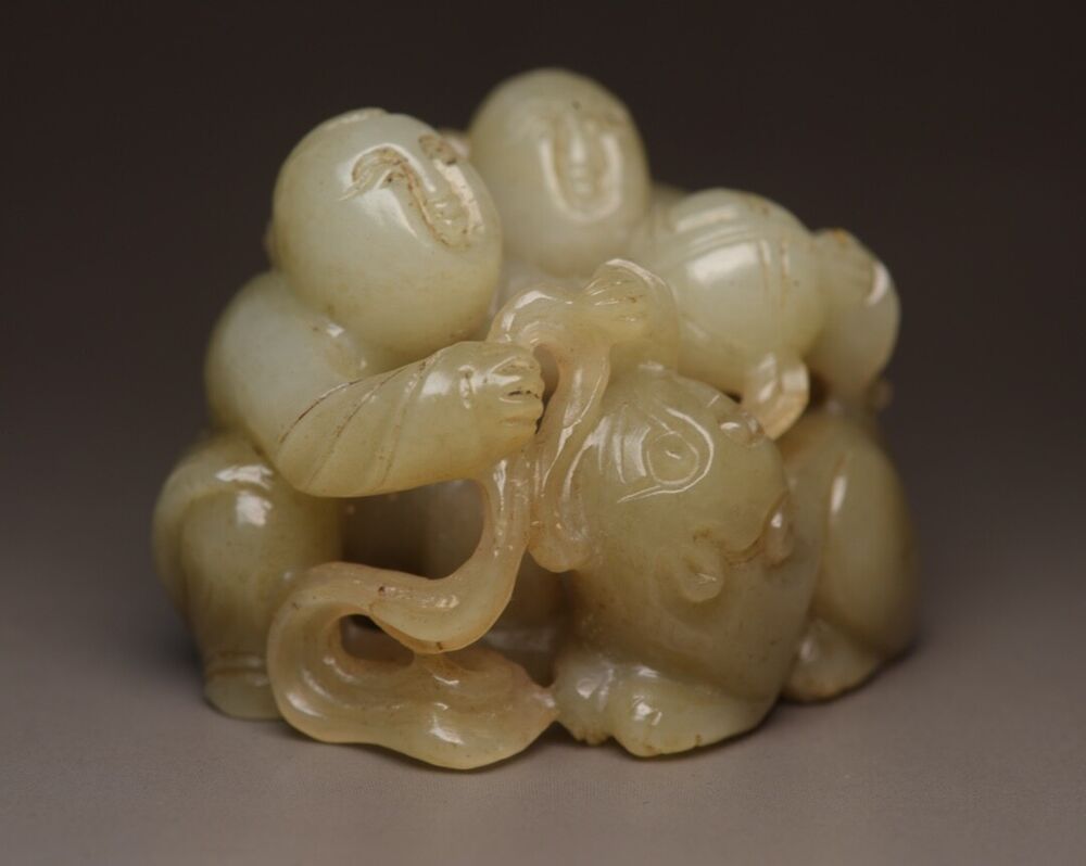 Chinese Antique Hotan Jade Carved Children Beast Statue Sculpture Nice Art Work