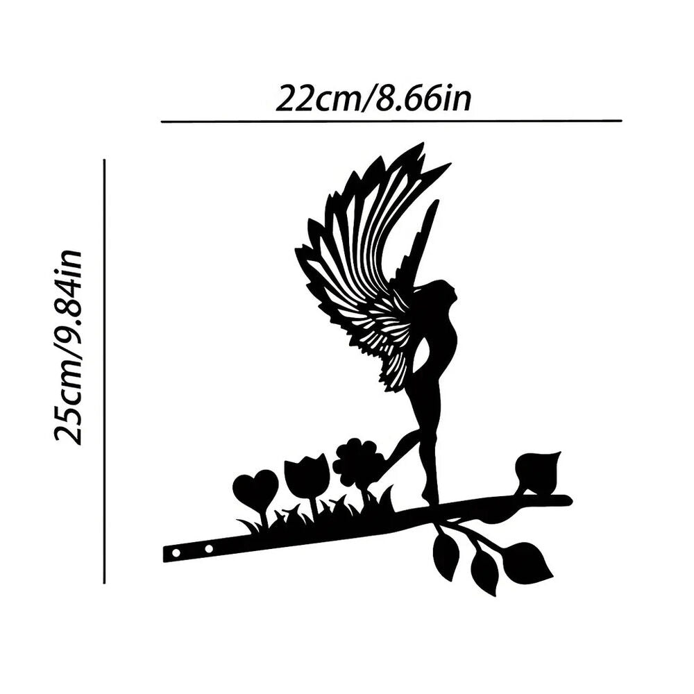 Elf On Branch Steel Silhouette Garden Yard Patio Outdoor Statue Stake