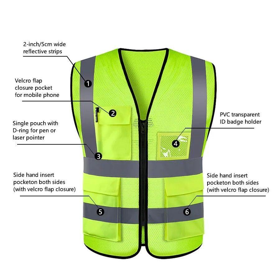 Safety Vest Reflective with Tool Pockets Construction Hi Vis Work Uniform