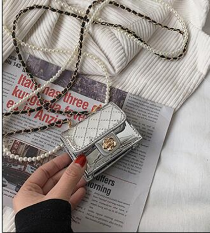 Leather Bag Women Hanging Neck Bags Earphone/Lipstick/Keys bag Pearls Waist Pack