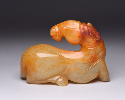 Chinese Vintage Hetian Jade Carving Horse Statue Collectible Sculpture Nice Art
