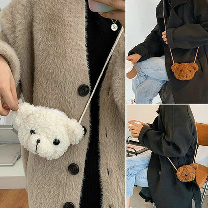 Women Shoulder Bag Girl Bear Soft Plush Crossbody Handbag Mini Purse 13.5x6x11cm