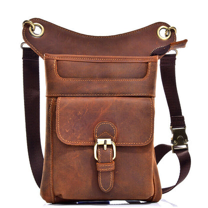 Crazy Horse Leather Mens Motorcycle Drop Leg Bag Tactical Thigh Waist Fanny Pack