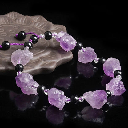 Women Bracelets Natural Amethyst Irregular Healing Stone Crystal Necklace Charms