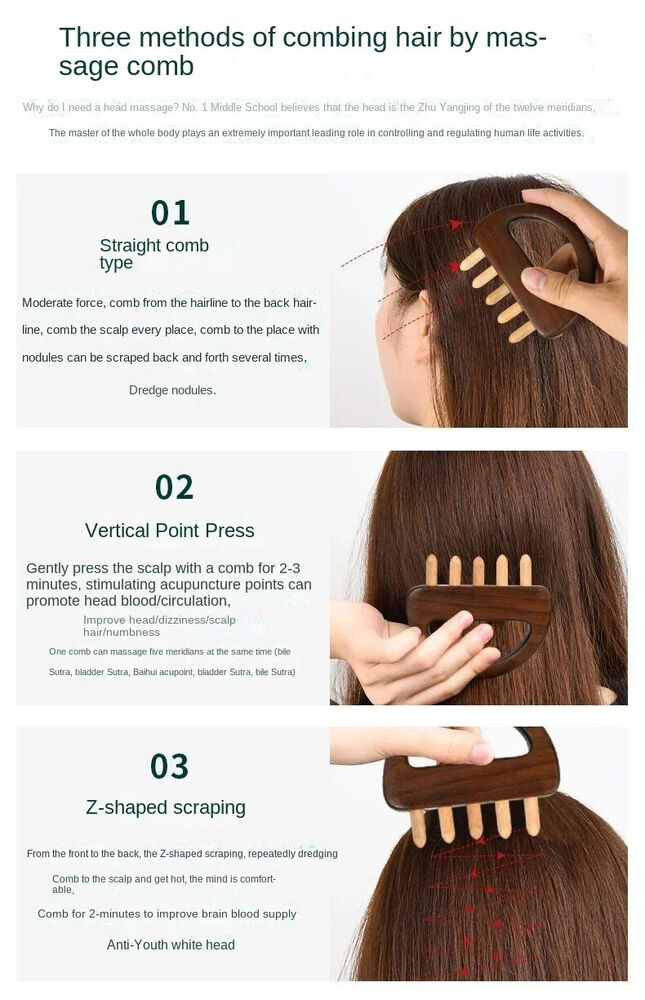Solid Wood Meridian Brush Five Teeth Scalp Massage Scraping Acupuncture Therapy