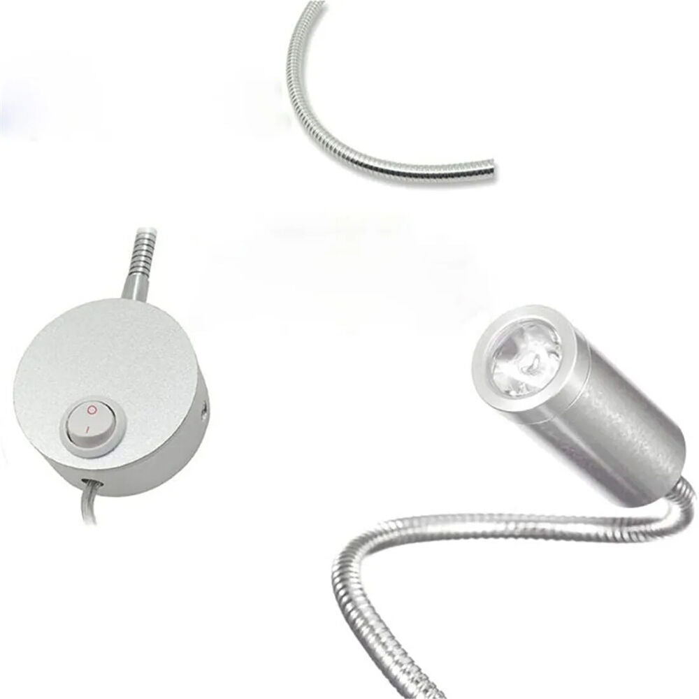 LED Reading Lights AC100-240V Silver Aluminum Gooseneck Bed Headboard Desk Lamps