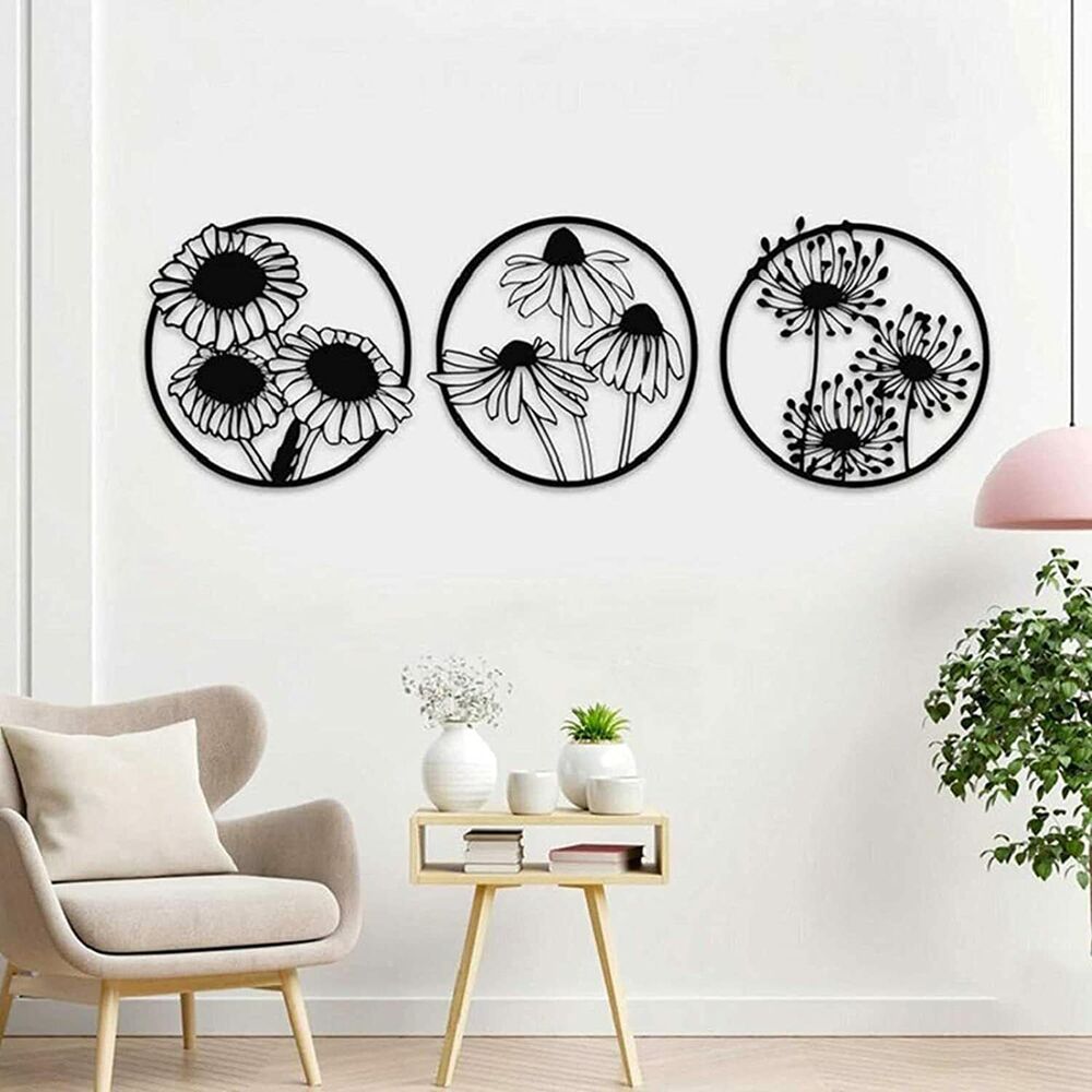 Flower Metal Wall Art, Metal Wall Sculpture, Round Flower Silhouette Wall Decor
