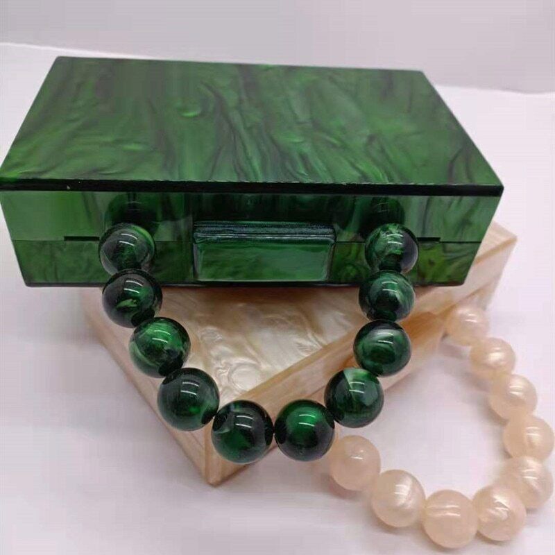 2022 New Fashion Pearl Acrylic Day Box Bags Women Bead Beach Girl Lady Handbag