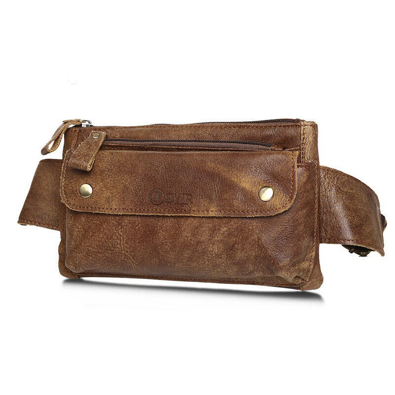 Genuine Leather Waist Packs Vintage Fanny Pack Money Belt Bag Phone Pouch Men