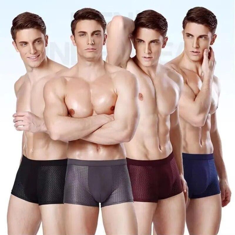 Men Underwear Bamboo Fiber Boxer Solid Panties Shorts Underpants Intimate 4pcs