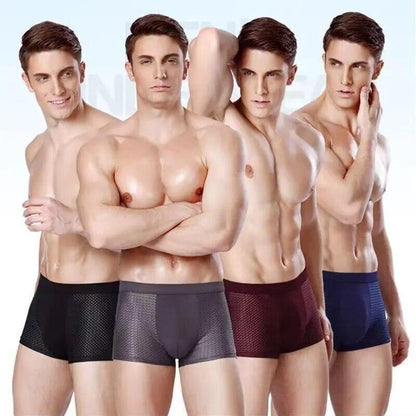 Men Underwear Bamboo Fiber Boxer Solid Panties Shorts Underpants Intimate 4pcs