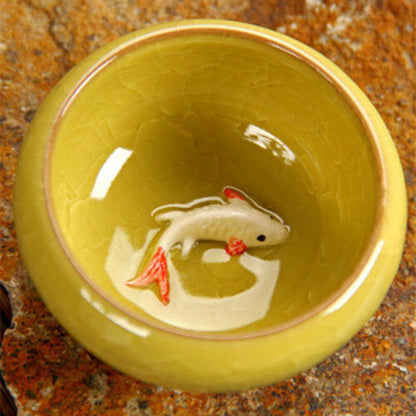 Tea Cup Ceramic Ice-Crackle Porcelain 8 Colors With Fish Pattern Kung fu Tea Set