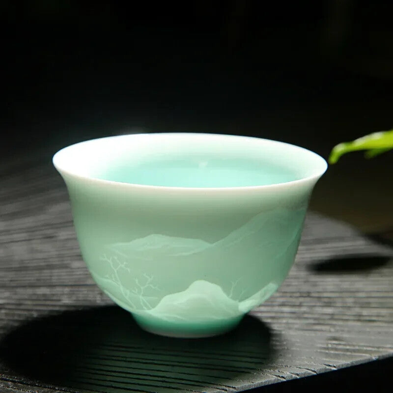 New China Kungfu Teacups Green/Azure Plum Bamboo Celadon Pu'er Master Tea Cup