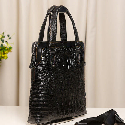 100% Genuine Leather Men's Business Handbags Crocodile Crossbody Shoulder Bags