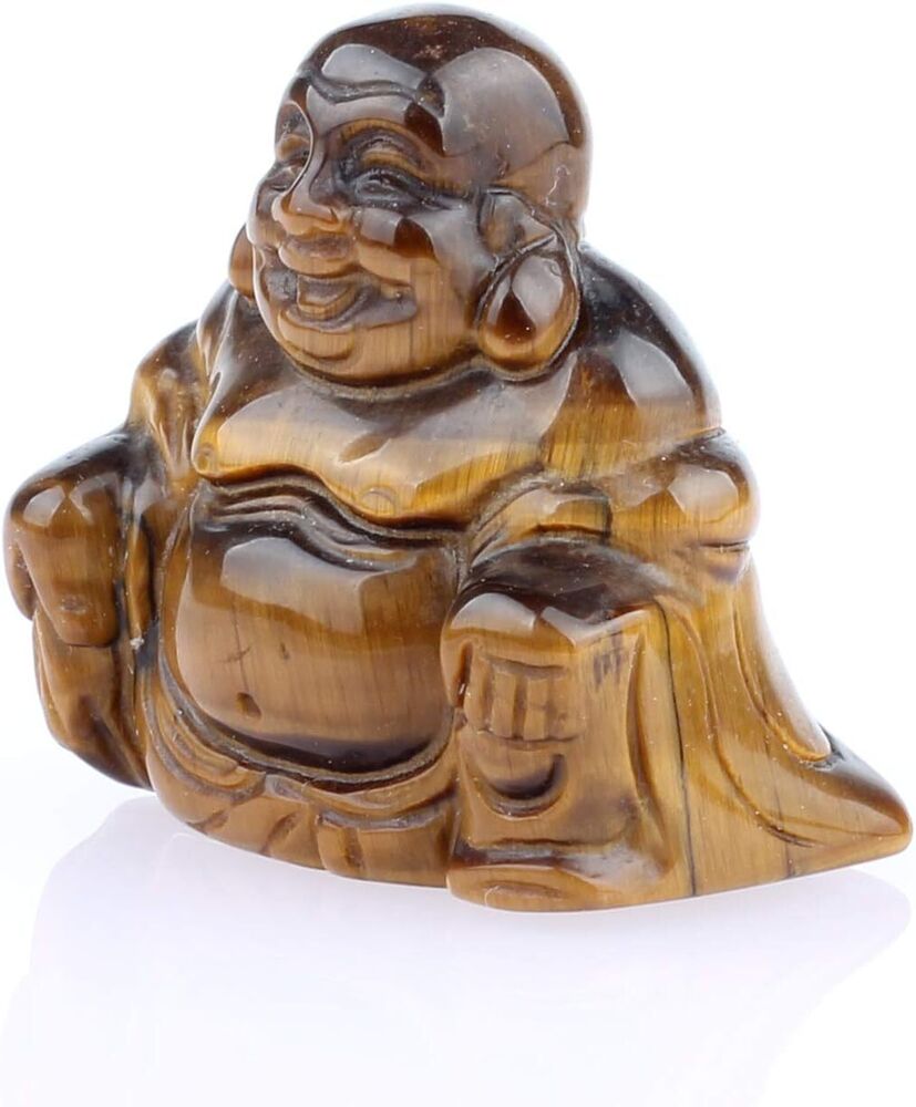 Hand Crafted Tiger Eye Crystal Gemstone Statue Happy Buddha Feng Shui Decore